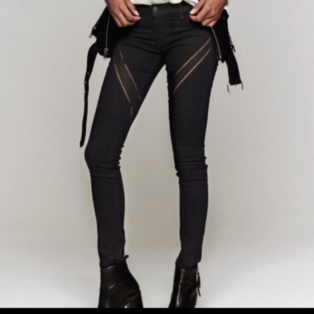 Rag & Bone Ribbon Fishnet Jeans Skinny Midnight Blue